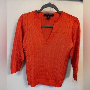 Ralph Lauren Black Label‎ 100% Silk Cable-Knit Sweater V-Neck Orange (Size M)
